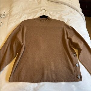 Milano Tan Cowl Neck Sweater with Button Accents